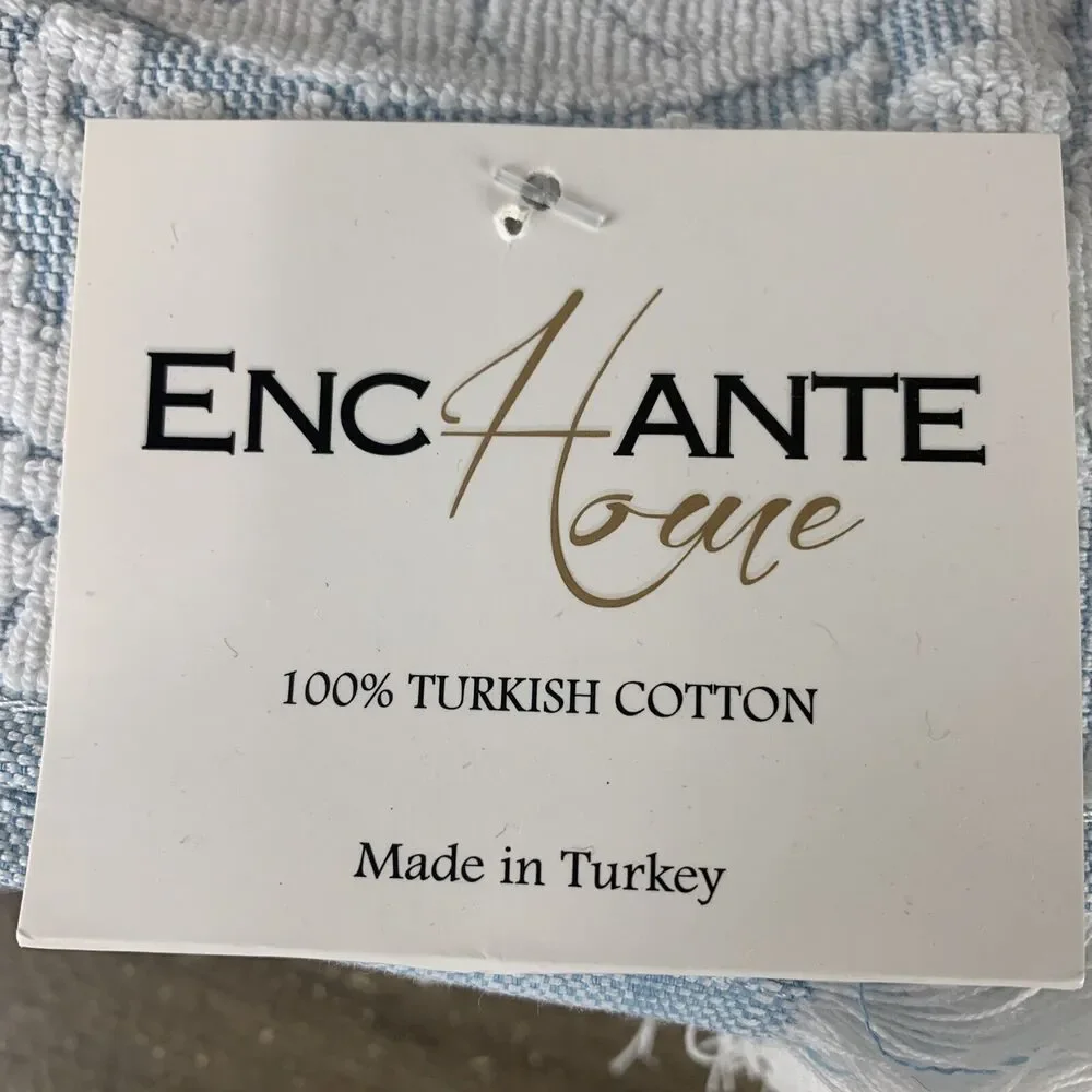 Enchante Home Fine Turkish Cotton 8-Pc. Laina White Turquoise Wash Cloth 12x12